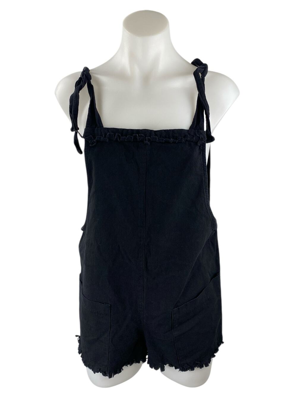 Polly Women's Black Sleeveless Tie Strap Overall Jumper Romper Shorts Size 4